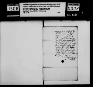 Paßzettel für Hans Christoph Koch, Amtmann der Grafschaft Virneburg, ausgestellt von Wolf Heinrich von Baudissin.