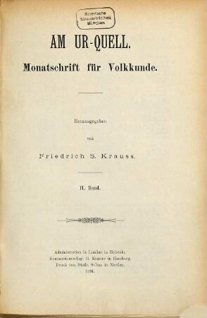 Am Ur-Quell : Monatschrift für Volkskunde. 2. 1891