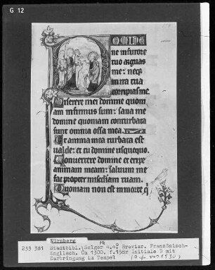 Breviar — Initiale D mit der Darbringung im Tempel, Folio 158recto
