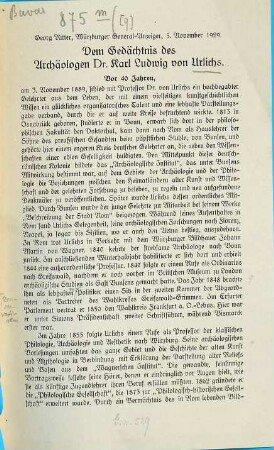 [(Nekrologe auf Karl Ludwig von Urlichs) und anden Kleine Schriften L. v. Urlichs betr.], 8