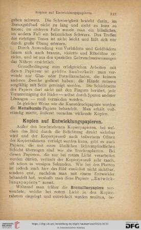 Kopien auf Entwicklungspapieren