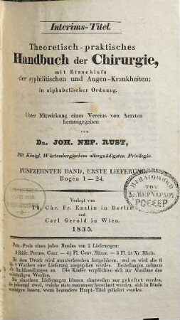 Theoretisch-praktisches Handbuch der Chirurgie : mit Einschluss der syphilitischen und Augen-Krankheiten ; in alphabetischer Ordnung, 15. Sharp - Syph