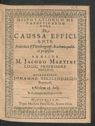 Disputationum Metaphysicarum Nona. De Caussa Efficiente