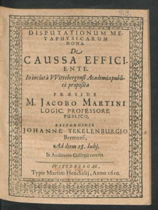 Disputationum Metaphysicarum Nona. De Caussa Efficiente