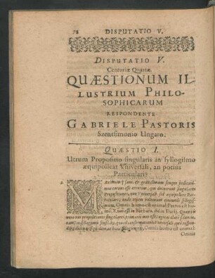 Disputatio V. ... Respondente Gabriele Pastoris