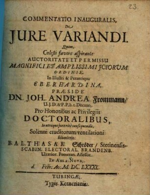 Commentatio inauguralis De jure variandi
