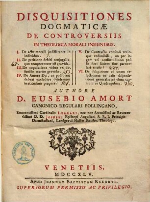 Disquisitiones Dogmaticae De Controversiis In Theologia Morali Insignibus
