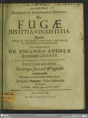 Dissertatio Inauguralis Juridica De Fugae Justitia & Injustitia