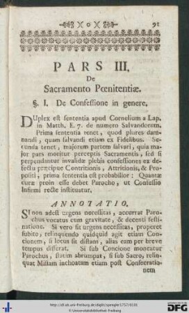 Pars III. De Sacramento Poenitentiae.