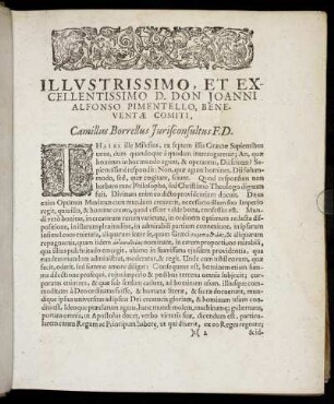 Illustrissimo, Et Excellentissimo D. Don Joanni Alfonso Pimentello, Beneventæ Comiti [...]