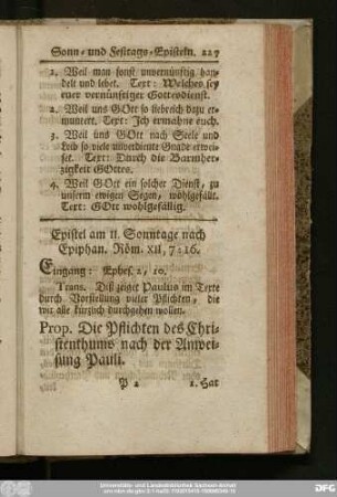 Epistel am II. Sonntage nach Epiphan. Röm. XII, 7 - 16.