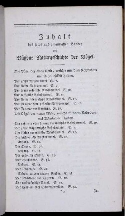 Inhalt des sechs und zwanzigsten Bandes von Buffons Naturgeschichte der Vögel.