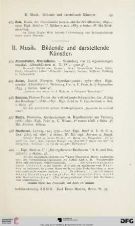II. Musik. Bildende und darstellende Künstler (Nr. 414-605)
