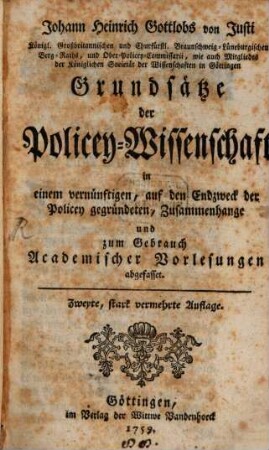 Grundsätze der Policey Wissenschaften