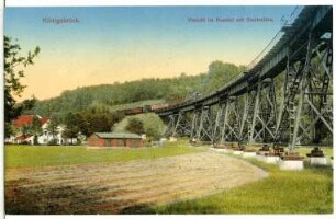 Königsbrück. Viadukt i. Auental mit Eisenbahn und Stadtmühle