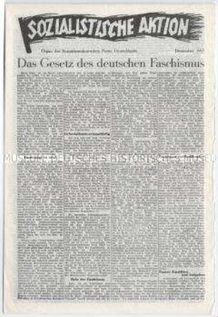 Sozialdemokratisches Exil-Blatt "Sozialistische Aktion" u.a. über den "Sinn der illegalen Arbeit" gegen das NS-Regime und über Antisemitismus
