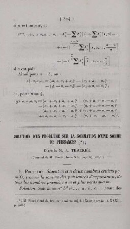 Solution d´un problème sur la sommation d´une somme de puissances.