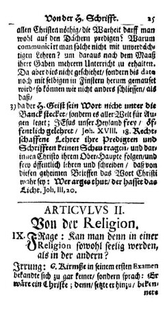 Articvlvs II. Von der Religion.