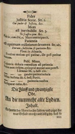 Die Fünff und zwantzigste Ode. An die nunmehr alte Lydien