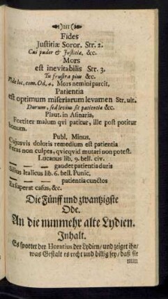 Die Fünff und zwantzigste Ode. An die nunmehr alte Lydien