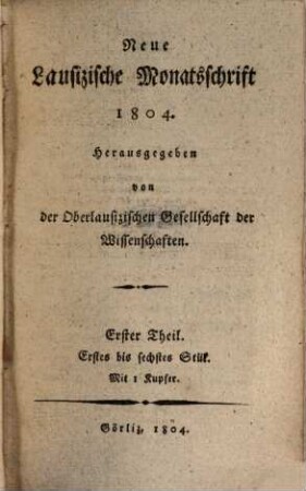 Neue lausizische Monatsschrift. 1804