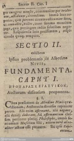 SECTIO II. exhibens ipsius problematis de Albedine NIVIS, FUNDAMENTA.