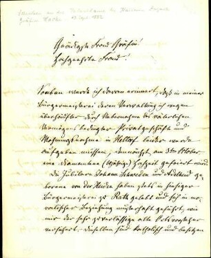 5-10-19-7.0000: Spee, Franz Graf von, Bürgermeister von Eckamp: Bitte um Fürsprache für eine Ehrung der Eheleute Schweden durch Kaiserin Auguste
