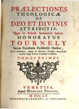 Praelectiones Theologicae, De Deo Et Divinis Attributis