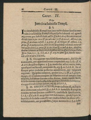 Caput. IV. De Iure circa Subsellia Templi.