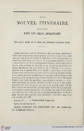 N.S. 5.1862: Sur un nouvel itinéraire découvert dans les Aquae Appolinares : Note sur la partie de la route qui traversait l'ancienne Gaule