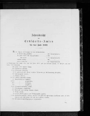 Jahresbericht des Erbschafts-Amts für das Jahr 1892.
