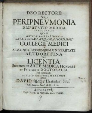 De Peripneumonia Disputatio Medica Inauguralis