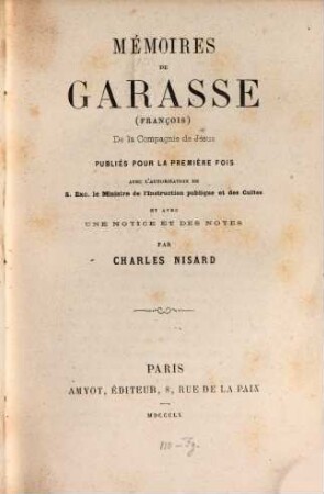 Mémoires de Garasse François : de la compagnie de Jésus