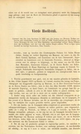Vierde hoofdstuk. Contract van den heer Speelman in 1667 met den koning van Macasar. ...