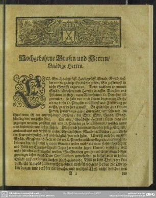 Hochgebohrne Grafen und Herren, gnädige Herren