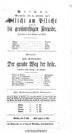 Pflicht um Pflicht oder: die großmüthigen Freunde