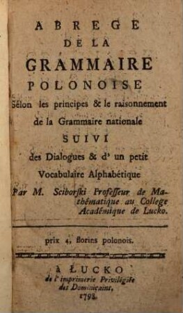 Abrégé de la Grammaire Polonaise