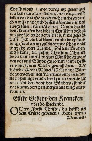 Etlike Gebede/ den Krancken vör tho sprekende.