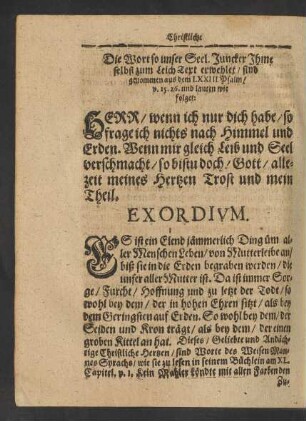 [...] Leich-Text erwehlet/ ... aus dem LXXIII. Psalm/ v. 25. 26.