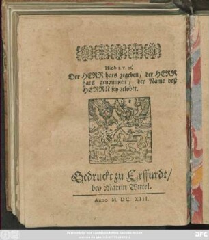 Gedenck und Erinnerungs Predigt/ Von dem grawsamen Gewitter/ und schräcklichem Gewässer/ darmit Thüringen heimgesuchet worden : am ... 29. May/ dieses ... 1613. Jahrs