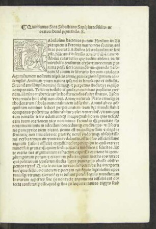 Quintianus Stoa Sebastiano Sapiae iureconsulto/ ac oratori haud poenitendo. S.