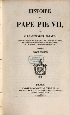 Histoire du Pape Pie VII, 2