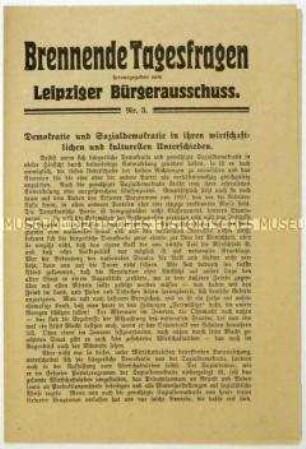 Flugschrift des Leipziger Bürgerausschusses zu den wirtschaftspolitischen Programmen der SPD und der Deutschen Demokratischen Partei