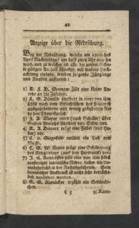 Anzeige über die Redeübung