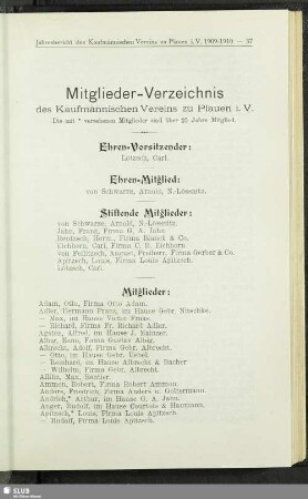 Mitglieder-Verzeichnis des Kaufmännischen Vereins zu Plauen i.V.
