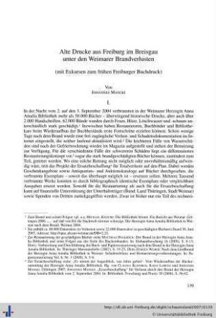 Alte Drucke aus Freiburg im Breisgau unter den Weimarer Brandverlusten (mit Exkursen zum frühen Freiburger Buchdruck).