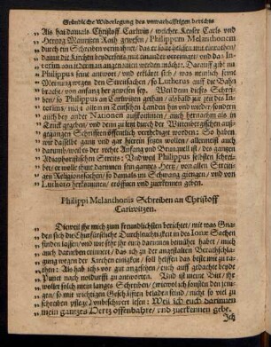 Philippi Melanthonis Schreiben an Christoff Carlwitzen.
