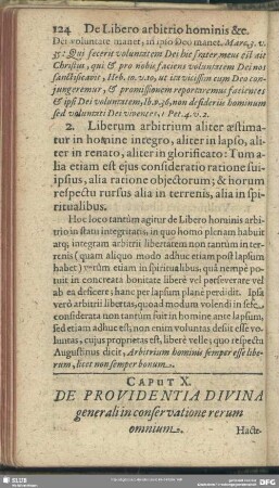 Caput X. De Providentia Divina generali conservatione rerum omnium