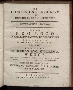 Commentatio 2: De Concessione Insignium In Imperio Romano-Germanico. Commentatio 2