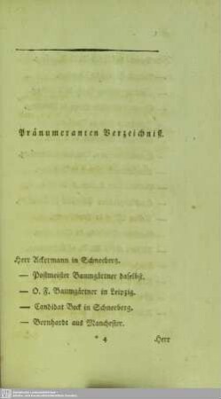 Pränumeranten Verzeichniß